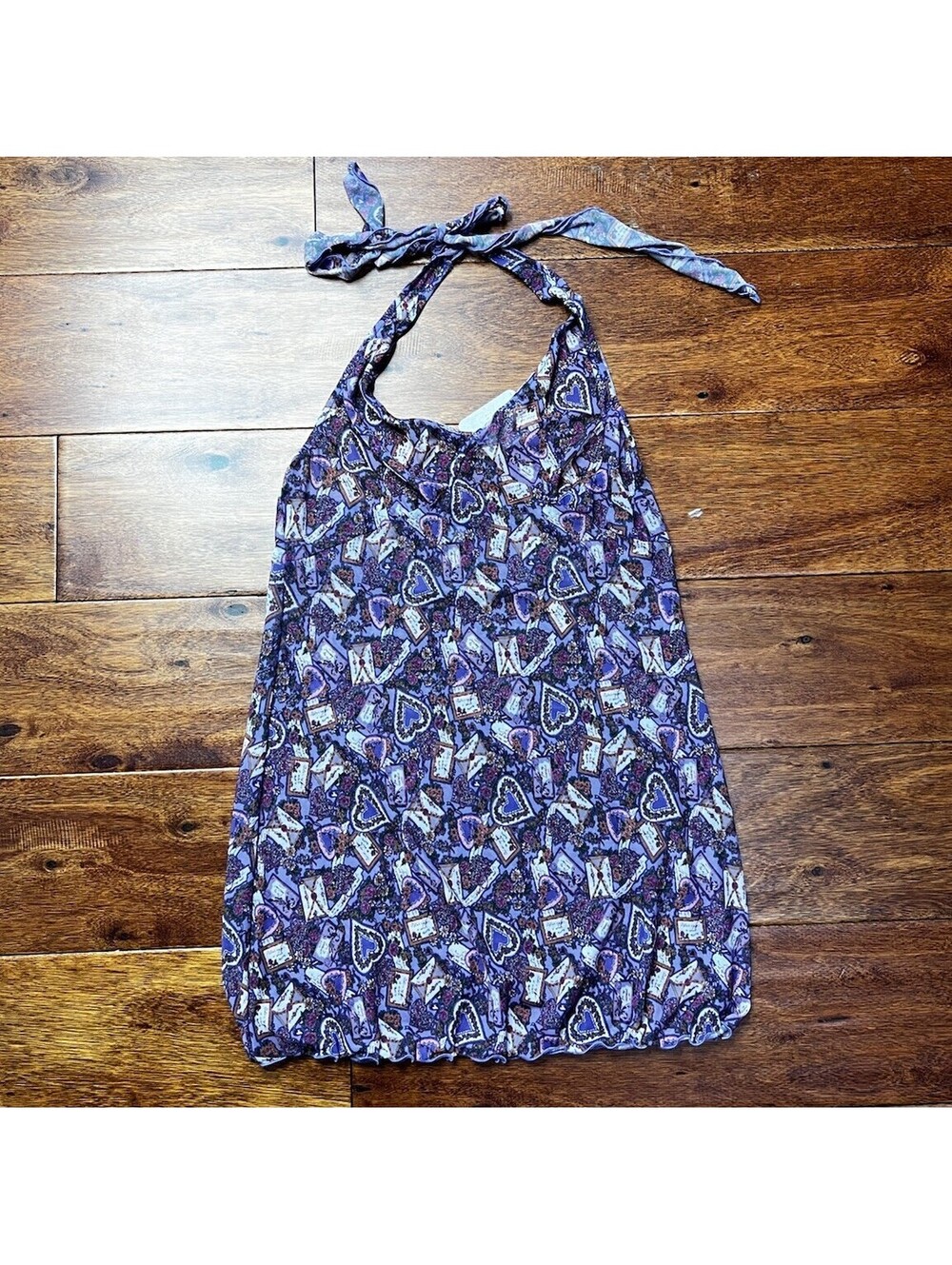 NWT Intimately Free People Purple Sheer Mesh Halter Top Love Letter Heart Print